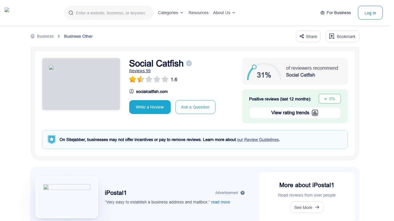 Social Catfish Reviews - Read 99 Customer Reviews of Social Catfish | Sitejabber